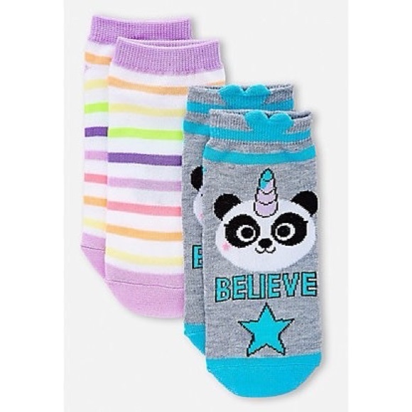 Justice Girls BELIEVE 2 Pairs Pack Ankle Socks - Picture 2 of 2